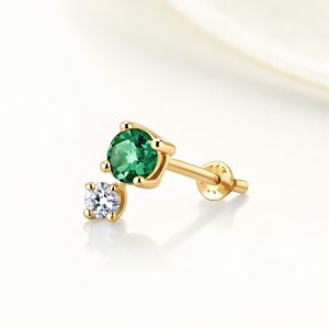 Tsavorite Green and White Sapphire Stud Earring